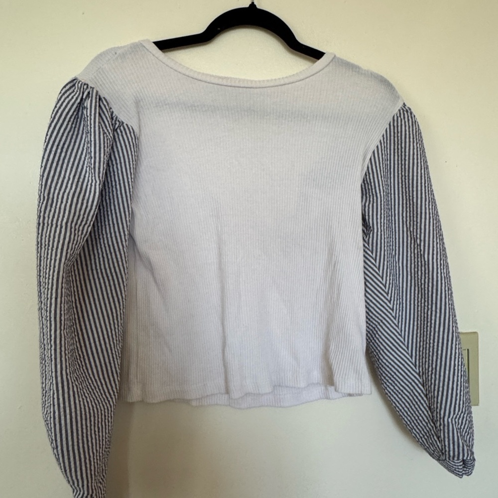 Striped Sleeve White Top